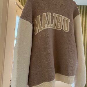 Barefoot Dreams CozyChic Malibu Varsity Jacket (NWT) – Taupe/Cream (Retail $228)